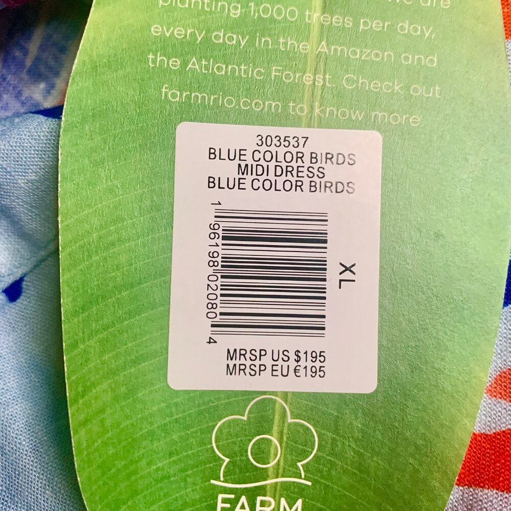 Farm Rio Blue Color Birds Midi Dress NWT Size XL - Picture 6 of 16
